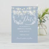 Snoerlampen Bloem Dusty Blue Bruiloft Save The Date (Staand voorkant)
