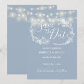 Snoerlampen Bloem Dusty Blue Bruiloft Save The Date (Voorkant / Achterkant)