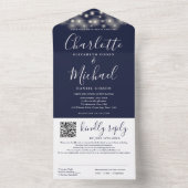 Snoerlampen Navy Blauwe Script QR-code Trouwen All In One Uitnodiging (Binnen)