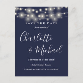 Snoerlampen Navy Blauwe Trouw Save the Date Briefkaart