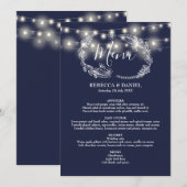 Snoerlampen Navyblauw Bloem Bruiloft Menu (Voorkant / Achterkant)