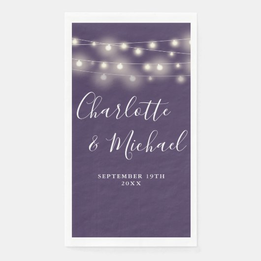 Snoerlampen Paars Signature Script Bruiloft Servet (Voorkant)