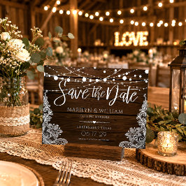 Snoerlampen Rustieke Houten Trouw Save The Date Aankondigingskaart