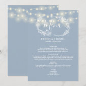 Snoerlampen Stofblauw Bloem Bruiloft Menu (Voorkant / Achterkant)