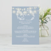 Snoerlampen Stofblauw Bloem Bruiloft Menu (Staand voorkant)