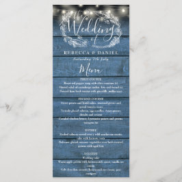 Snoerlampjes Blauw Rustiek Hout Bloem Bruiloft Menu