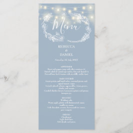 Snoerlampjes Bloemige Stofblauw Bruiloft Menu
