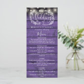 Snoerlampjes Rustic Paars Hout Bloem Bruiloft Menu (Staand voorkant)