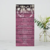 Snoerlichten Bloem Rustiek Rood Houten Bruiloft Menu (Staand voorkant)