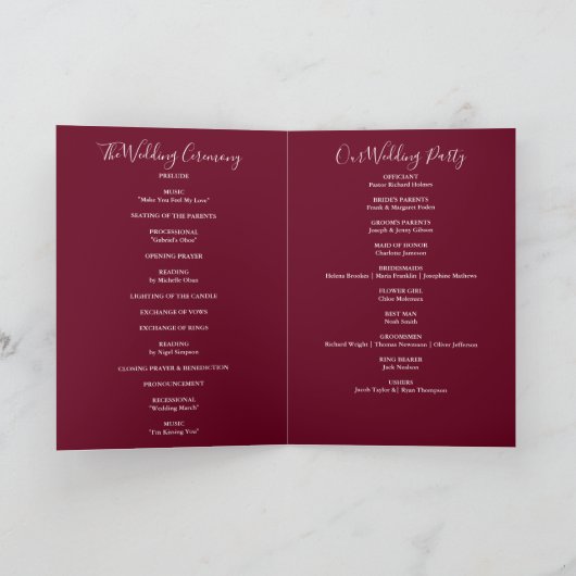 Snoerlichten bordeaux elegante script bruiloft programma (Binnen)