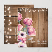 Snoerlichten & Landelijke Bloemen Schuur Save the  Aankondigingskaart (Voorkant / Achterkant)