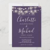 Snoerlichten Paars Elegant Script Bruiloft  Kaart (Voorkant)