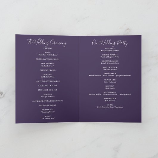 Snoerlichten Paars Elegant Script Bruiloft Programma (Binnen)