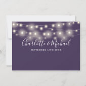 Snoerlichten Paarse Trouwdetails Info Kaart (Achterkant)