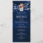 Snoerlichten Rustieke Marineblauwe Bruiloft Menu (Voorkant)