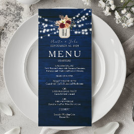 Snoerlichten Rustieke Marineblauwe Bruiloft Menu