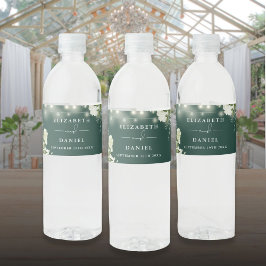 Snoerlichten Smaragdgroene Bloemen Huwelijk Waterfles Etiket