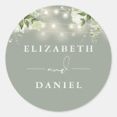 Snoerlichtjes Bloem Sage Groen Trouwgunst Ronde Sticker (Voorkant)