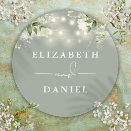 Snoerlichtjes Bloem Sage Groen Trouwgunst Ronde Sticker