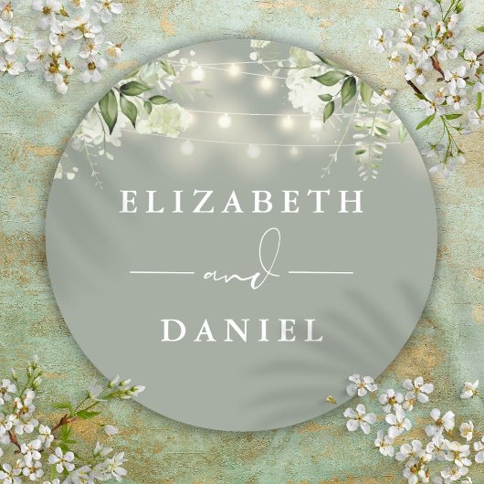 Snoerlichtjes Bloem Sage Groen Trouwgunst Ronde Sticker