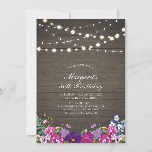 Snoerlichtjes & Hout | Bloemfeest Verjaardagsfeest Kaart (Voorkant)