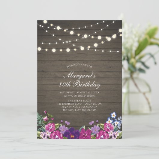 Snoerlichtjes & Hout | Bloemfeest Verjaardagsfeest Kaart (Staand voorkant)