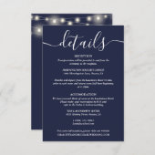 Snoerlichtjes Navy Blauwe Trouwdetails Informatiekaartje (Voorkant / Achterkant)
