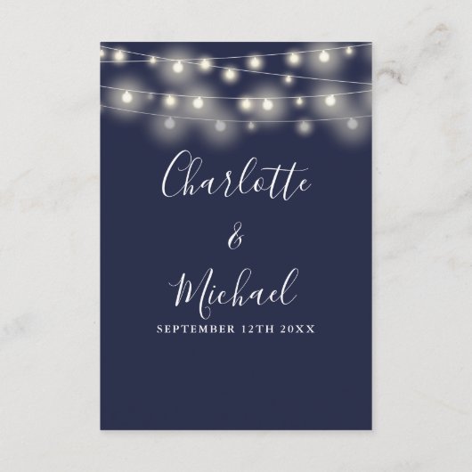 Snoerlichtjes Navy Blauwe Trouwdetails Informatiekaartje (Achterkant)
