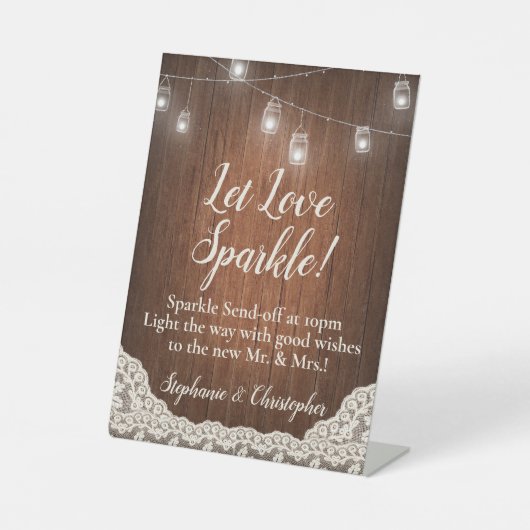 Snoerlichtjes Rustiek Houten Script Vonken Afschei Reclamebord Met Voetstuk (Voorkant)
