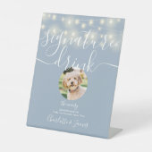 Snoerlichtjes Stof Blauw Huisdier Handtekeningdran Reclamebord Met Voetstuk (Voorkant)