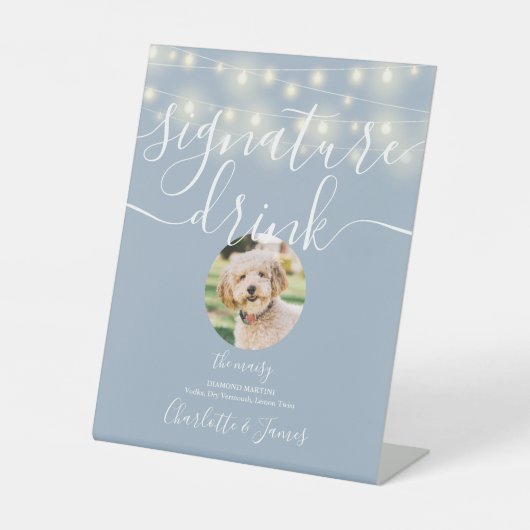 Snoerlichtjes Stof Blauw Huisdier Handtekeningdran Reclamebord Met Voetstuk (Voorkant)