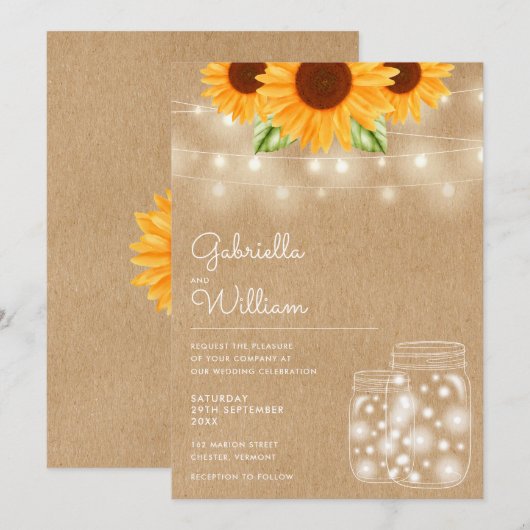 Snoerlichtjes Zonnebloem Metselwerkpotten Rustieke Kaart (Voorkant / Achterkant)