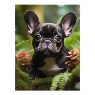 🐶💛Snoes Franse puppy in een jungle Foto Afdruk