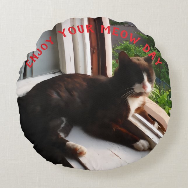 Snoesdag Kat Foto Ronde Kussen (Voorkant)