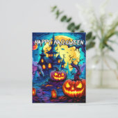 snoezig spookachtig spookhuis halloween briefkaart (Staand voorkant)