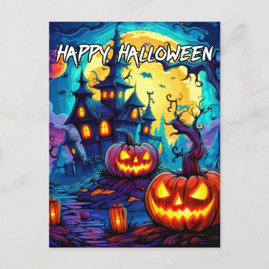snoezig spookachtig spookhuis halloween briefkaart (Voorkant)
