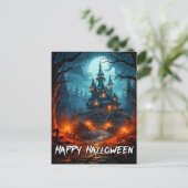 snoezig spookachtig spookhuis halloween briefkaart (Staand voorkant)