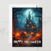 snoezig spookachtig spookhuis halloween briefkaart (Voorkant / Achterkant)