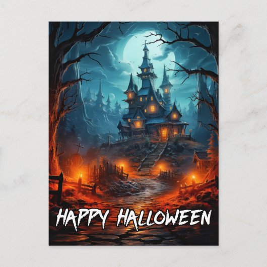 snoezig spookachtig spookhuis halloween briefkaart (Voorkant)