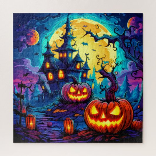 snoezig spookachtig spookhuis halloween legpuzzel (Verticaal)