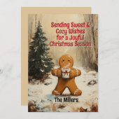 Snoezige Gingermann die warme chocolademelk drinkt Feestdagenkaart (Voorkant / Achterkant)