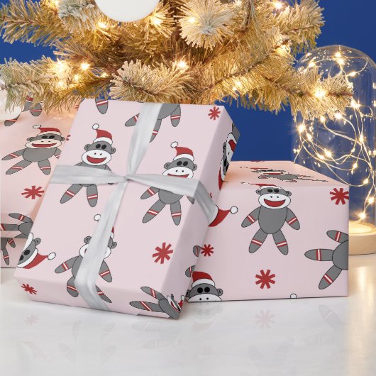 Snok-aap met Santa Hat Roze kerstFeestdagen Cadeaupapier (Feestdagen)