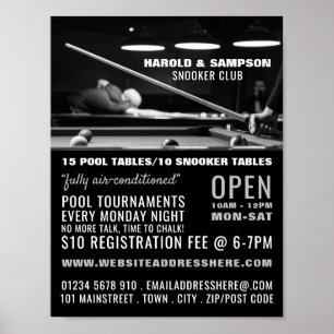 Snooker Club Portrait, Pool, Snooker Club Advert Poster