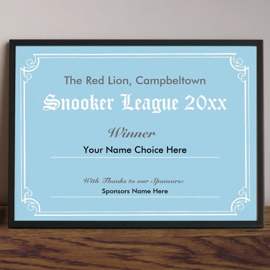 Snooker Competitie Winnaar Certificaat Poster