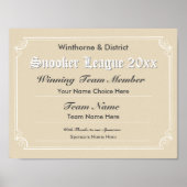 Snooker Competition Certificate Poster (Voorkant)