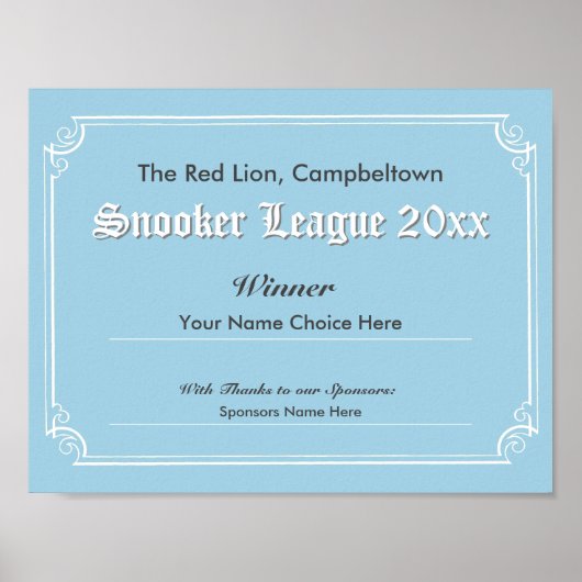 Snooker Competition Winner's Certificate Poster (Voorkant)