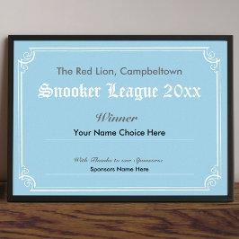 Snooker Competition Winner's Certificate Poster