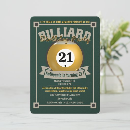 Snooker Nodig Zwembad Verjaardagsfeestje Biljart S Kaart (Staand voorkant)