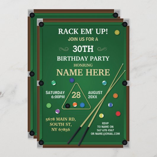 Snooker nodigt pool Birthday Party Billiards Sport Kaart (Voorkant / Achterkant)