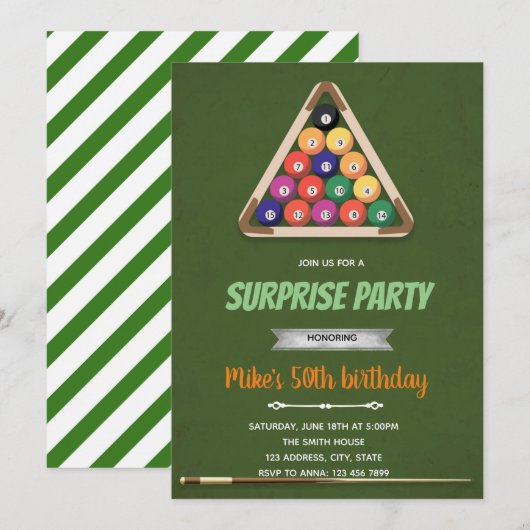 Snooker thema verjaardagsuitnodiging kaart (Voorkant / Achterkant)